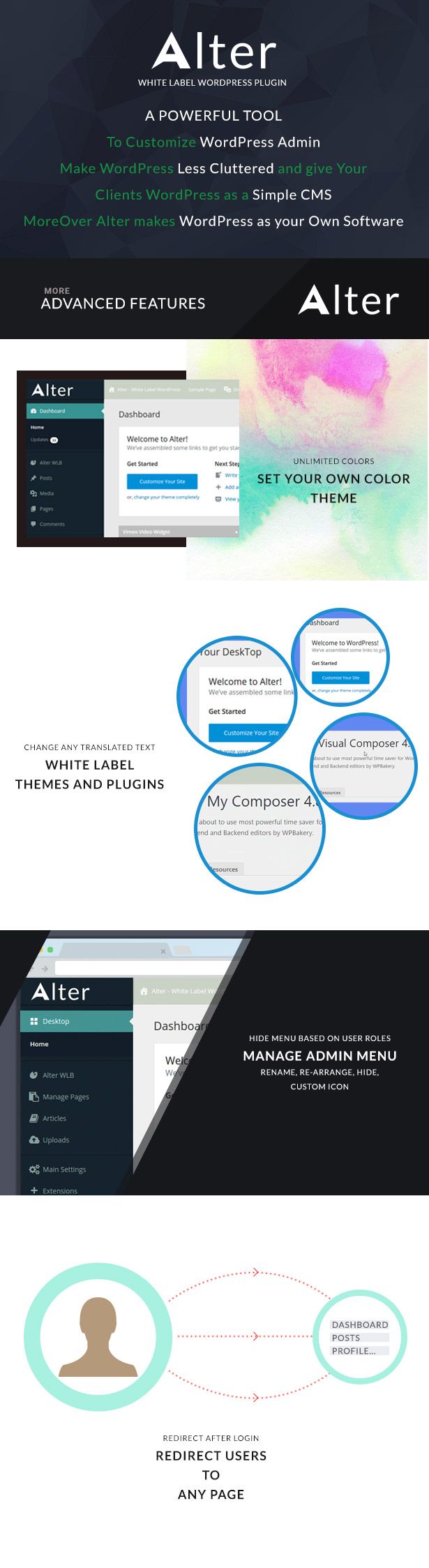 Alter White Label Wordpress Plugin features