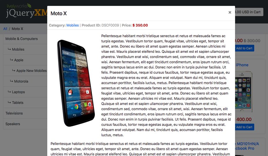 JQuery XML Shopping Cart - Product Details