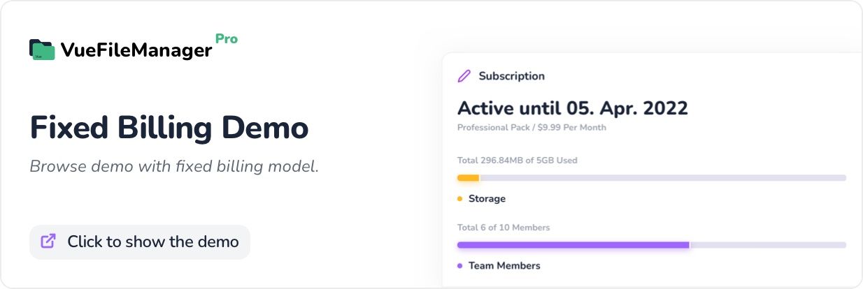 vuefilemanager fixed billing system demo
