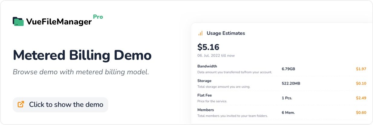 vuefilemanager metered billing system demo