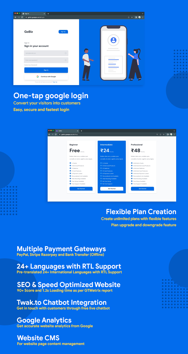 GoBiz - Digital Business Card + WhatsApp Store Maker | SaaS | Laravel | VCard Maker | SAAS Script