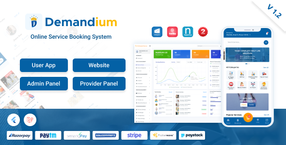 Demandium - Multi Provider On Demand, Handyman, Home service App with admin panel Flutter  Mobile Full Applications