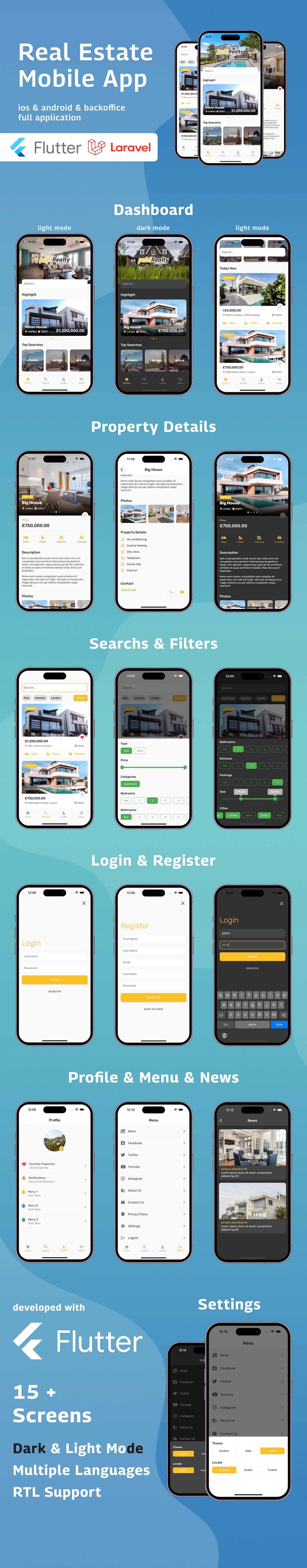 Flutter Real Estate Mobile App with Admin Panel | Flutter & Laravel 9 - 1