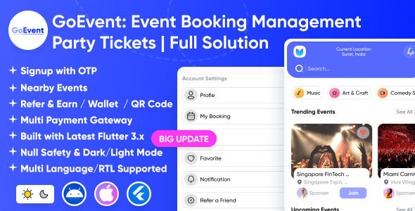 GoEvent - Event Booking Management | Event Planner | Ticket Booking | Flutter Full Solution App Flutter  Mobile Full Applications