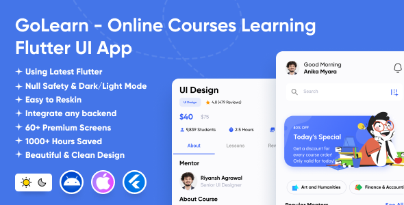 GoLearn - Online Courses Learning App | Udemy | LMS App | Online Education Classes | Flutter UI App