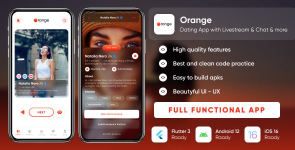 Orange - Dating app with Livestream, Chat, Gifts, Payouts : Flutter - Laravel : Full App image