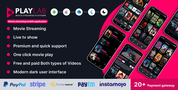 PlayLab - Cross Platform on Demand Movie Streaming Mobile Application Flutter  Mobile Full Applications