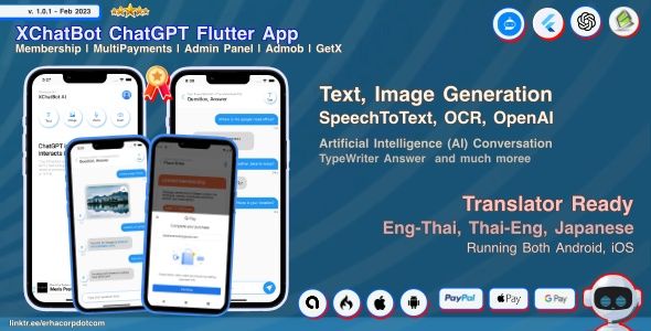 XChatBot ChatGPT OpenAI Flutter App with Multi Payments | Admin Panel | Admob | GetX Flutter  Mobile Full Applications