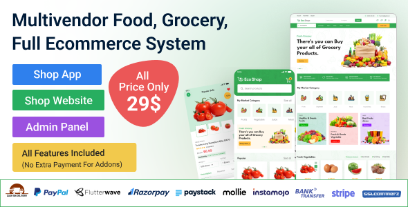 ​​​EcoShop - Multivendor Food, Grocery, Ecommerce Flutter App with Admin Panel & Website Flutter Food Mobile Ecommerce