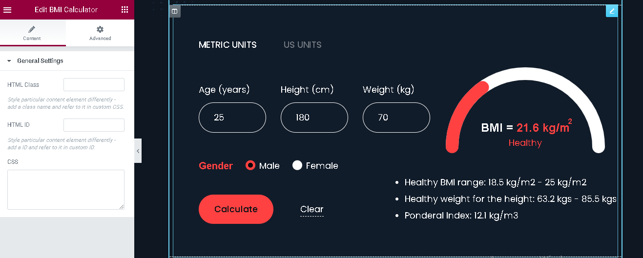 BMI Calculator WordPress Plugin for Elementor and WPBackery - 2