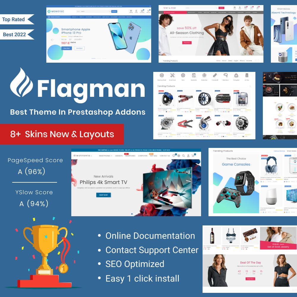 Prestashop Template Flagman - Electronics & Fashion, Food, Car, Sport, Art