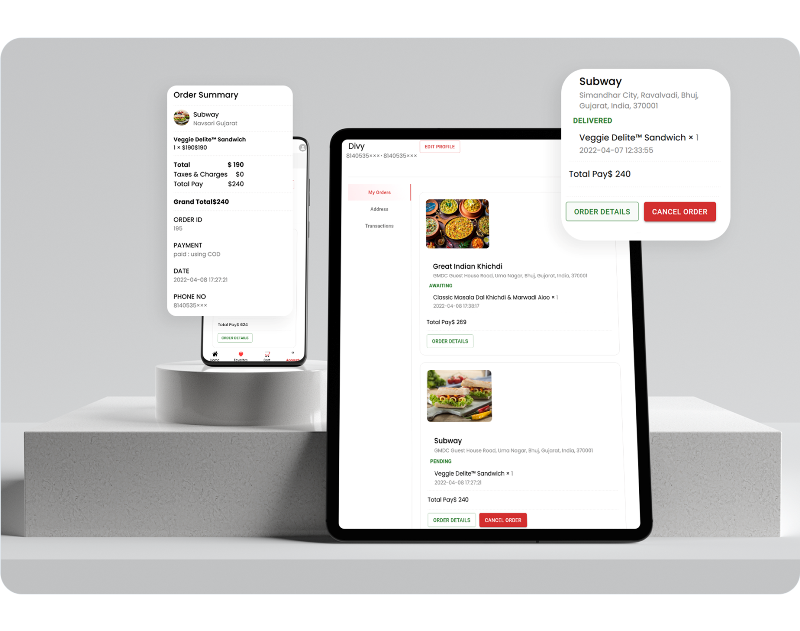 eRestro Web - current, upcoming, or past order history
