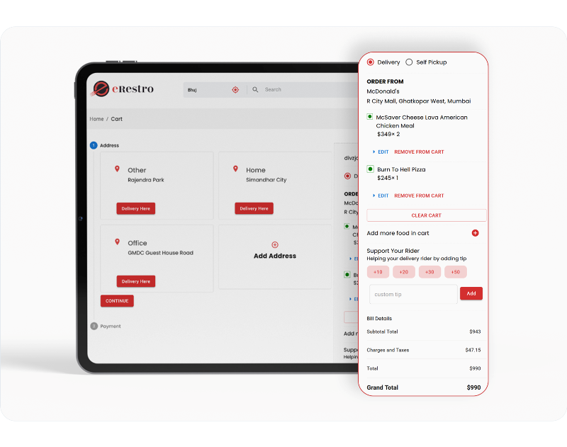 eRestro Web - Offline & Online Cart