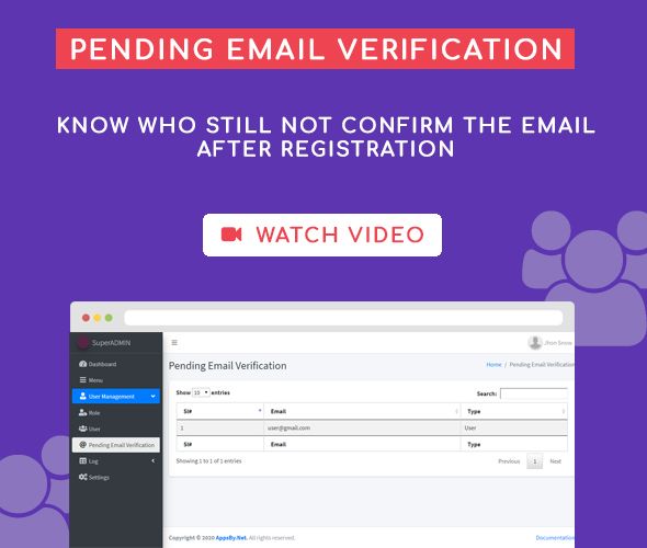 pending email verification super admin user management system