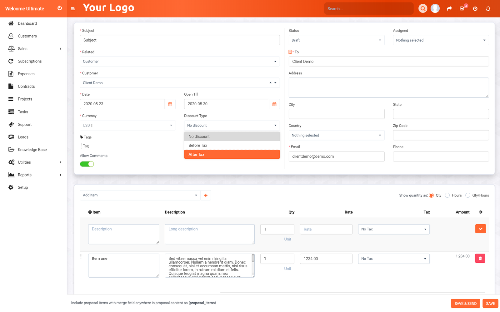 Ultimate Orange Theme for Perfex CRM