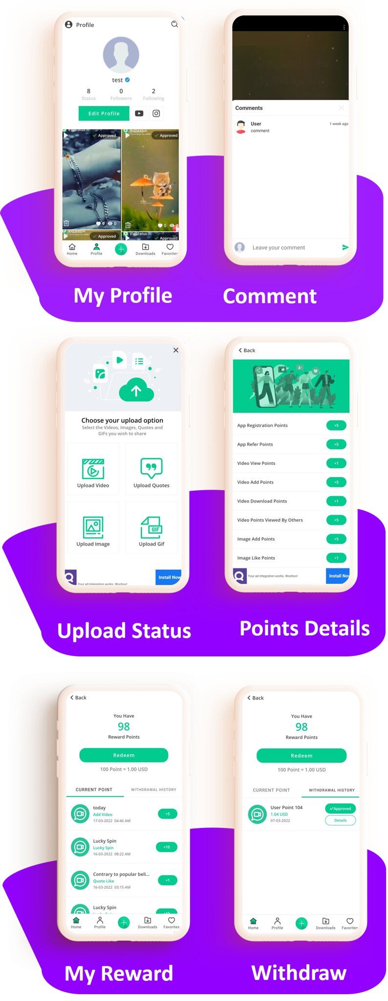 Will Video Status App | Status App with Reward | Facebook & Admob & StartApp Ads | With Admin Panel - 5