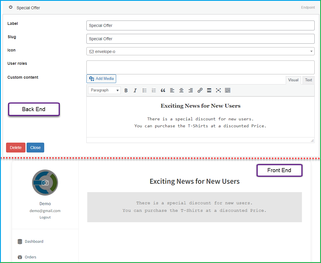 WooCommerce account dashboard