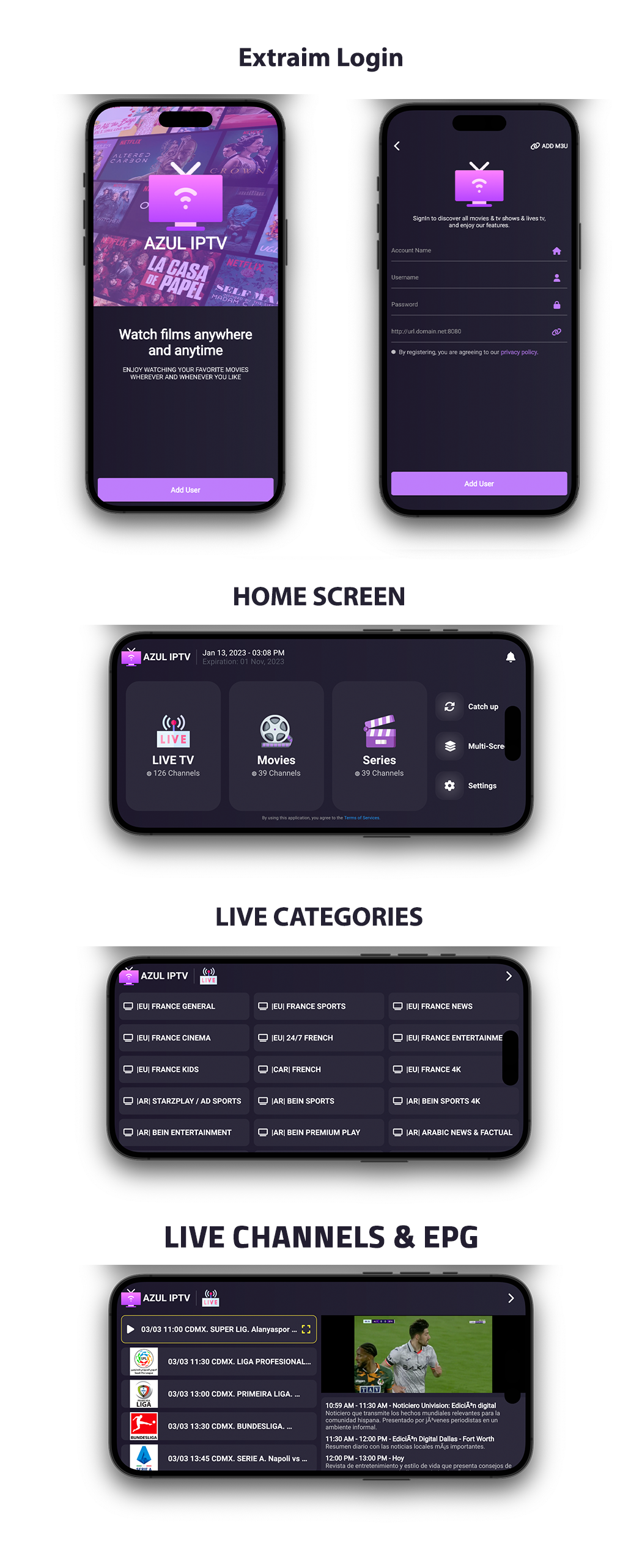 AZUL IPTV XTREAM, Multiple Format, Flutter AppMobile & - code.market