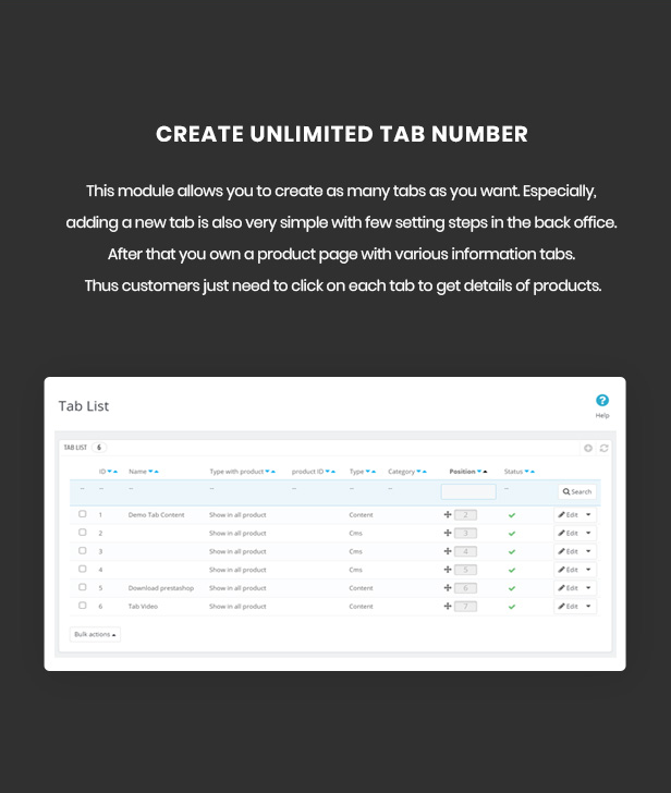 Unlimited Product Extra Tabs Prestashop Module