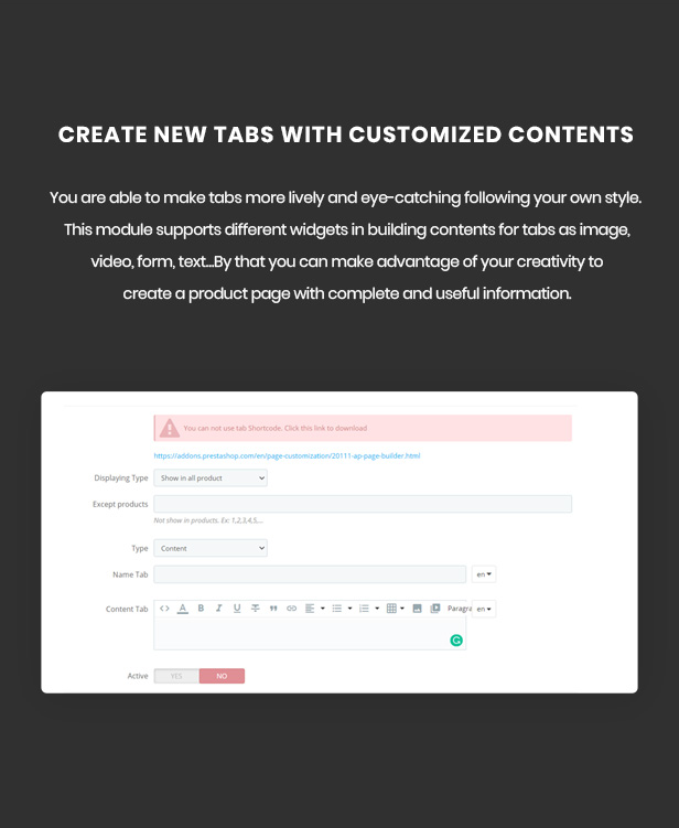 Unlimited Product Extra Tabs Prestashop Module