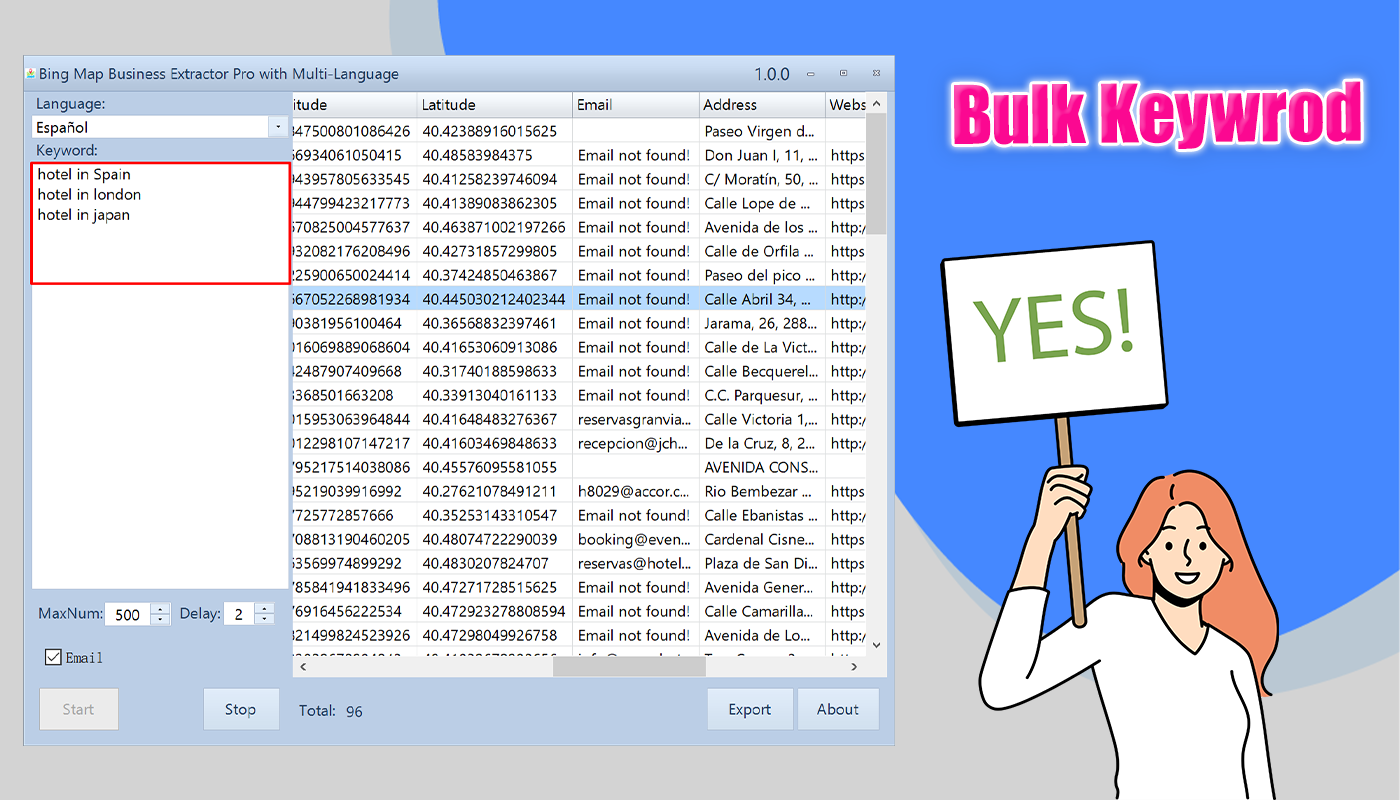 Bing Map Business Extractor Pro-Support Bulk Keywords | support any city