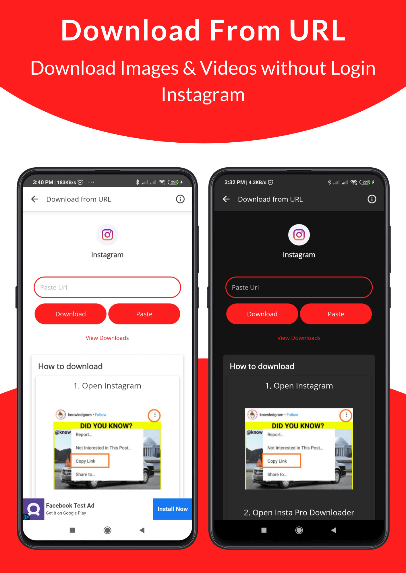 Post, Story, Timeline, IGTV Downloader for Instagram + FB, Admob Ads + Firebase Push Notification - 16