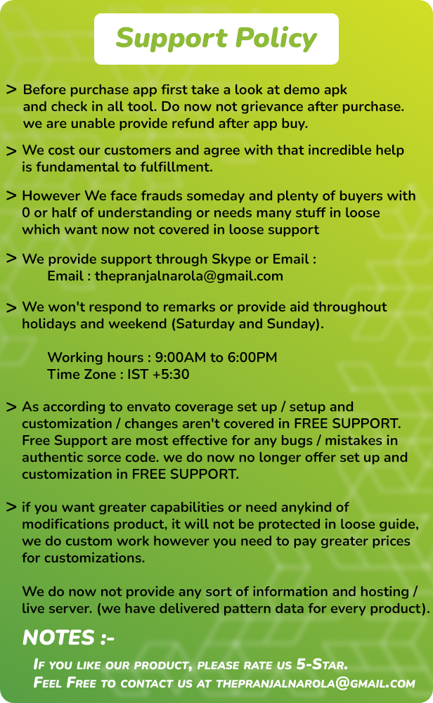 support policy of Envato and our