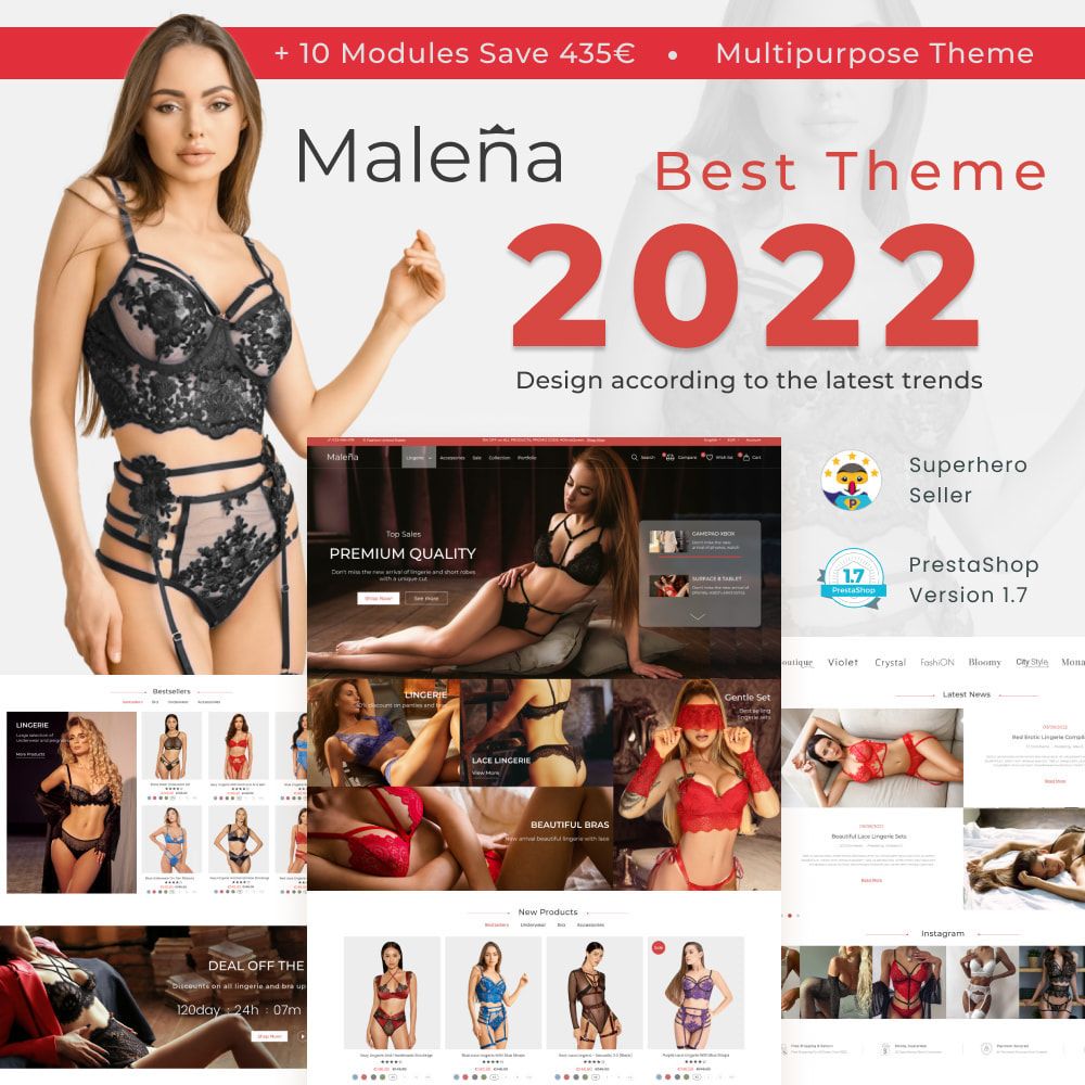 Prestashop Template Malena - Lingerie & Adults, Swimwear and Fashion