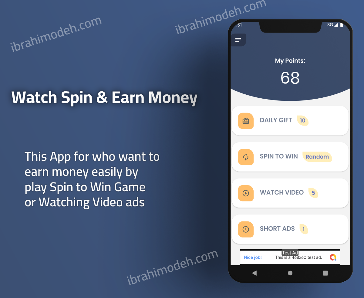 Watch Spin And Earn Money App with Admob Android Full Applications