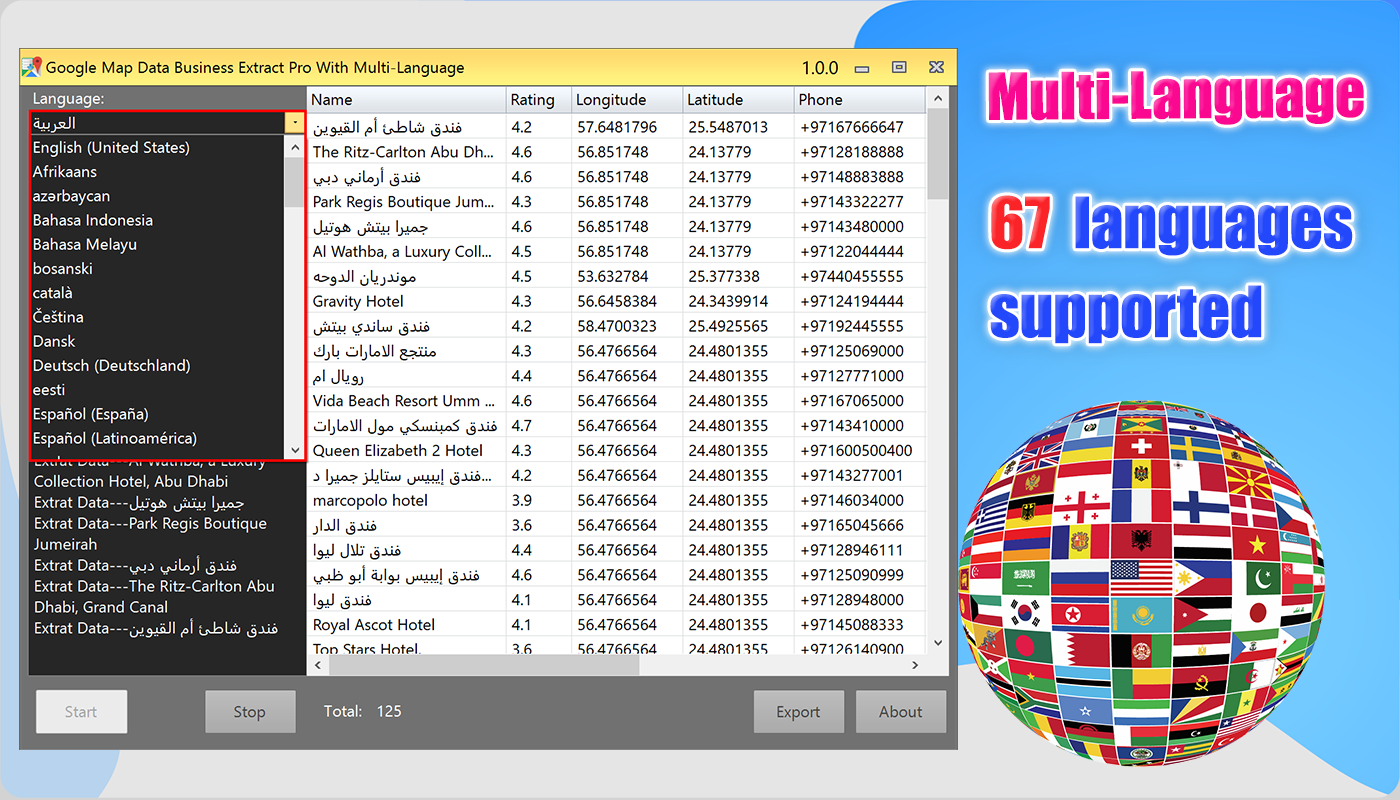 Google Map Business Extractor Pro with Multi-Language-67 languages