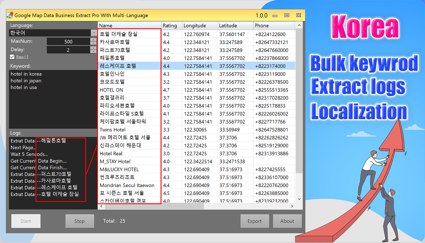 Google Map Business Extractor Pro with Multi-Language-Korean