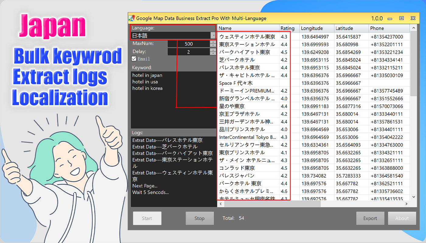 Google Map Business Extractor Pro with Multi-Language-Japan