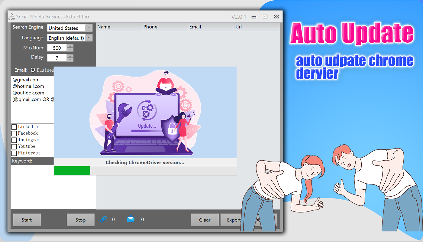 Social Media Data Business Extrator Pro-auto update chrome driver