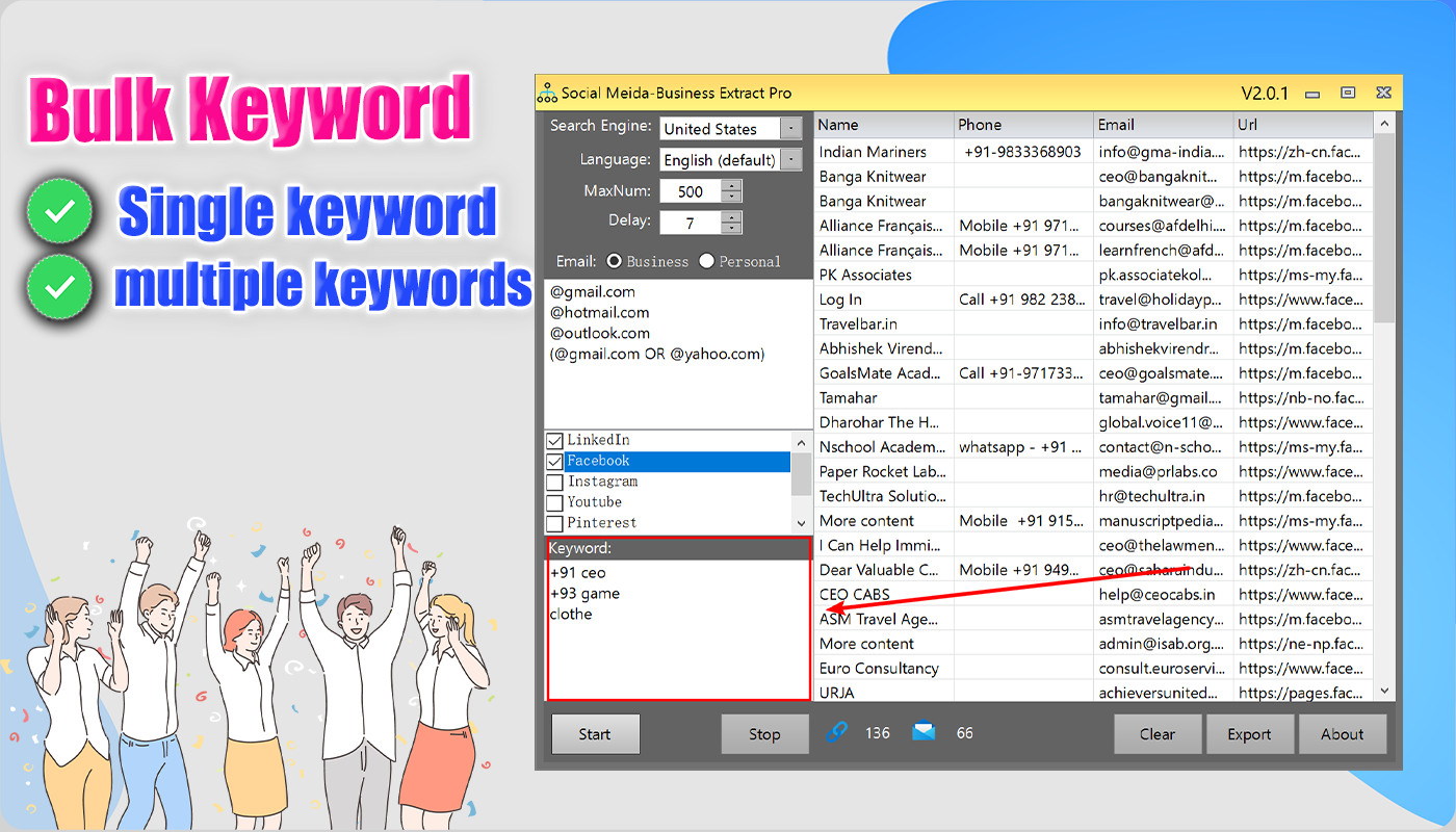 Social Media Data Business Extrator Pro-Support Bulk Keyword