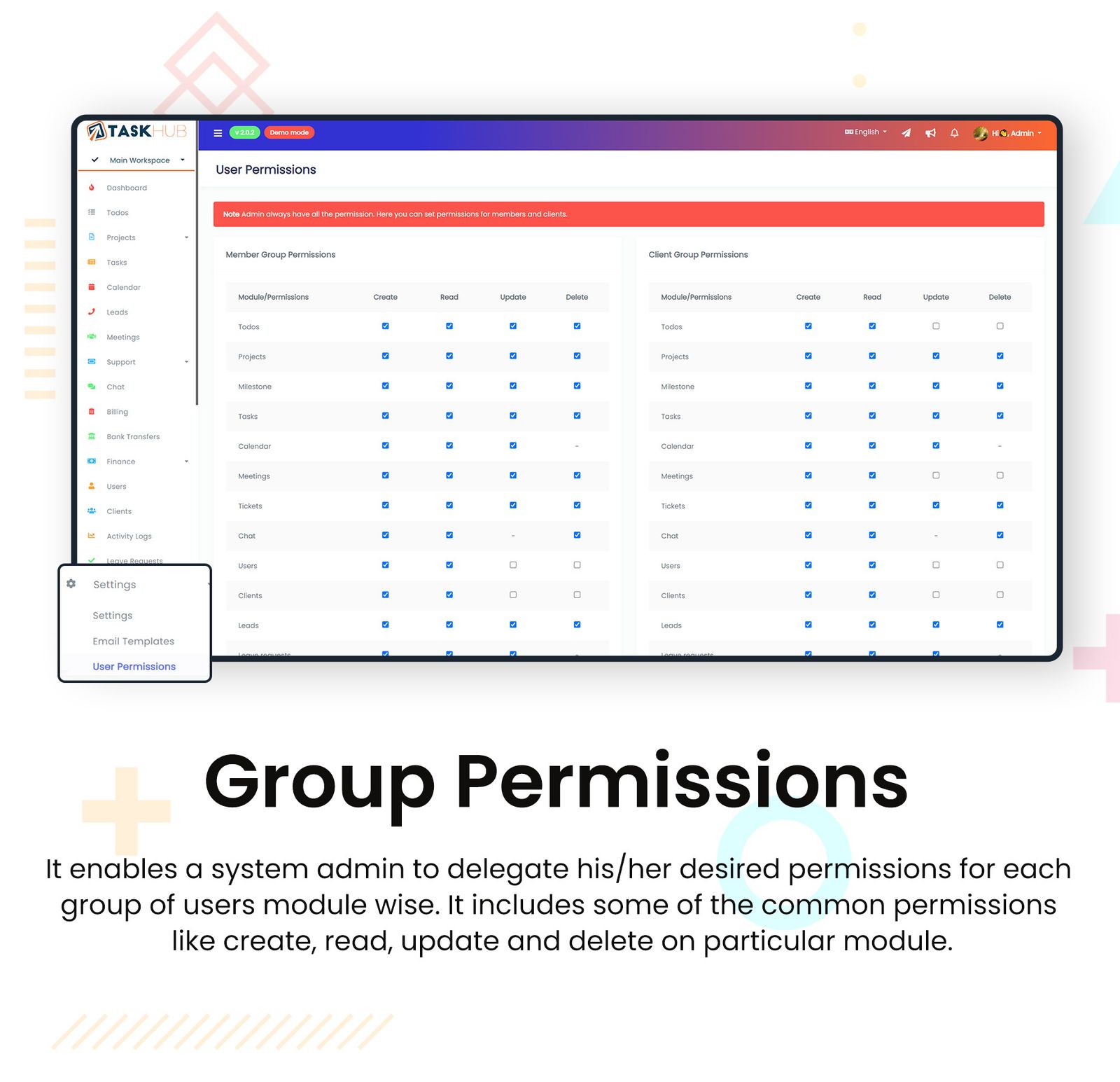 Customize Users Group Permissions - Taskhub SaaS