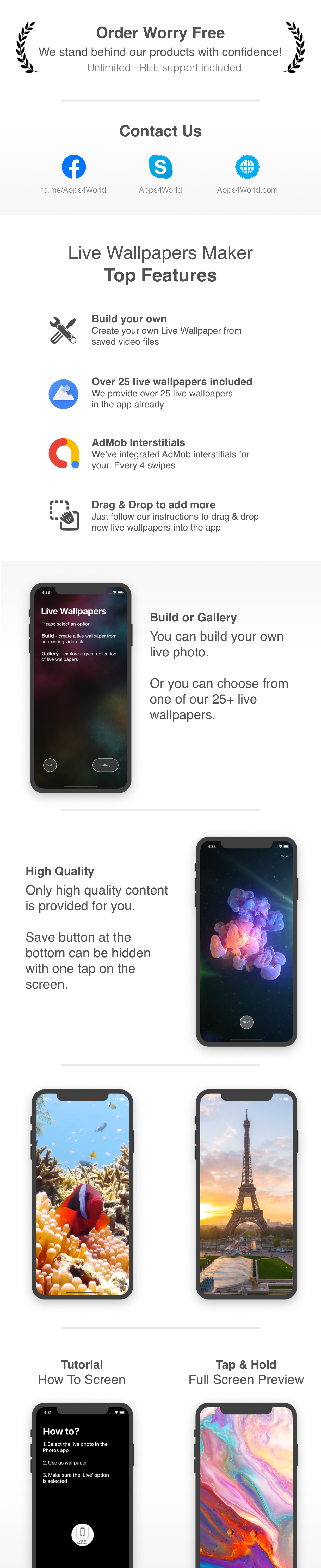 Live Wallpapers iOS - Full app template with over 25 wallpapers - Build mode to create Live Photos - 1