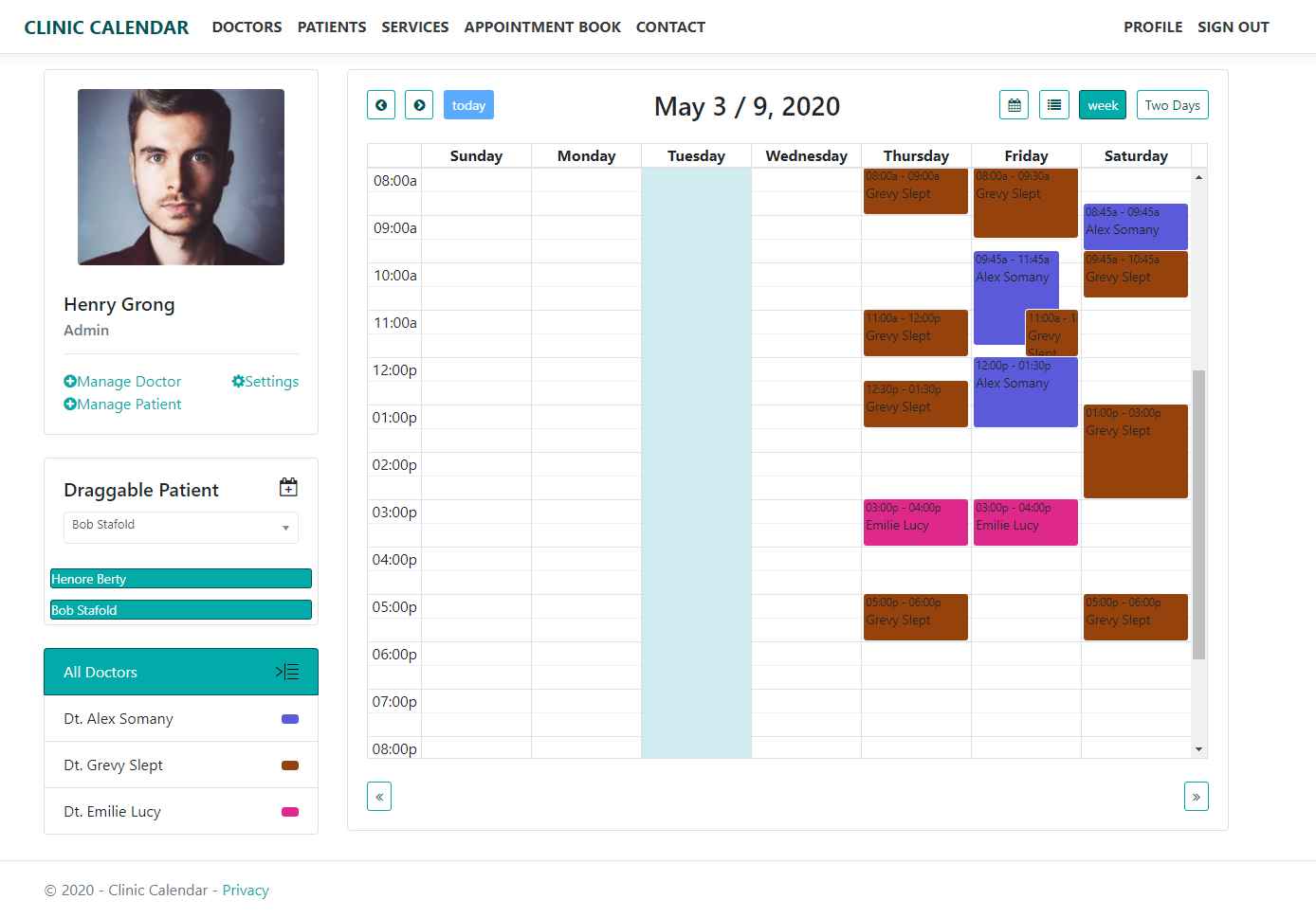 Clinic Calendar & Clinic Website & Admin Management & Draggable Patient With Fullcalendar - 4