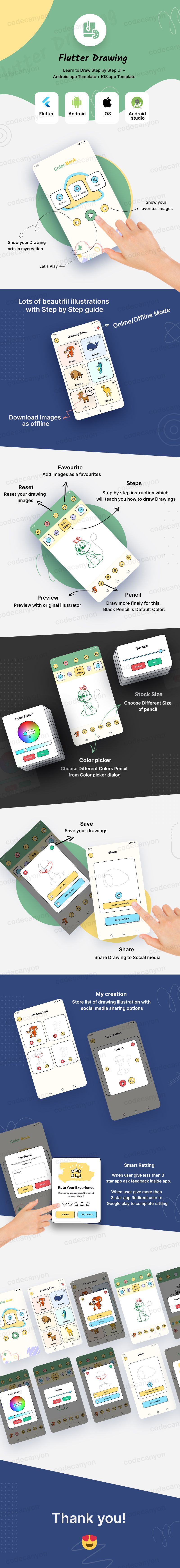 Flutter Drawing : Learn to Draw Step by Step UI App + Android app Template + IOS app Template - 6
