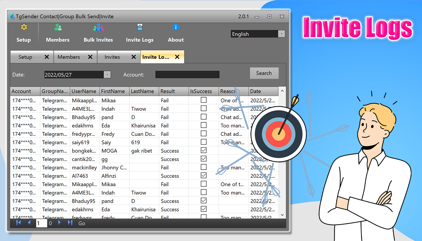 Telegram Telegram Bot invite history log