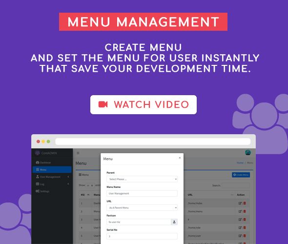 menu management core admin user management system