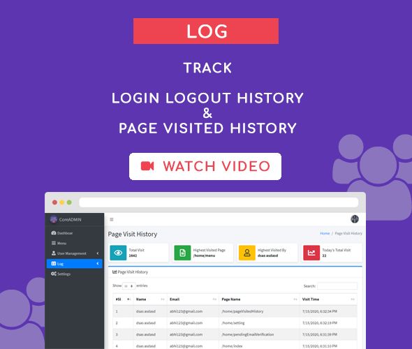 log core admin user management system