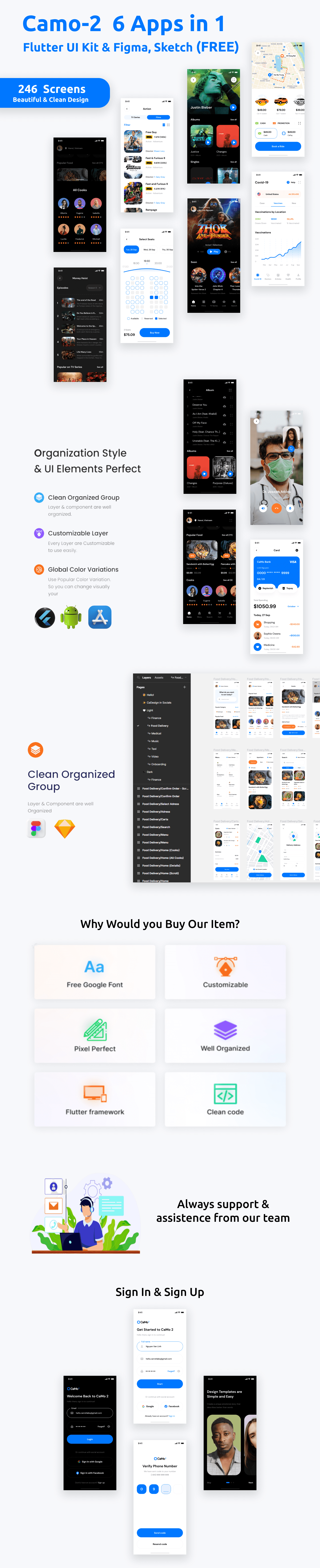 CaMo-2 Flutter Kit 6 Apps in 1 Template | Flutter | Figma + Sketch FREE - 2