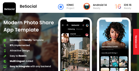 2 App Template | BeReal Social Media Photo Sharing App | BeSocial  Media Mobile Native Web, Templates