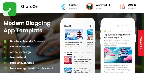 2 App Template | Modern Blogging App | News App | ShareON image