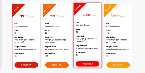 3 different styles of pricing tables image