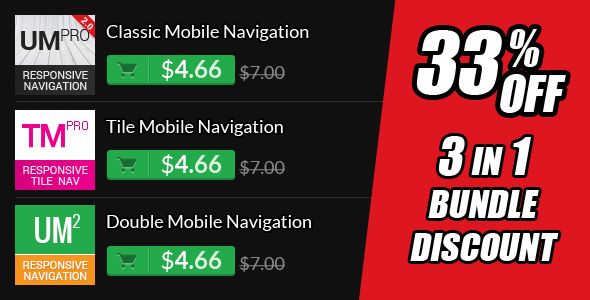 3 in 1 Responsive Nav Menu Bundle Pack    