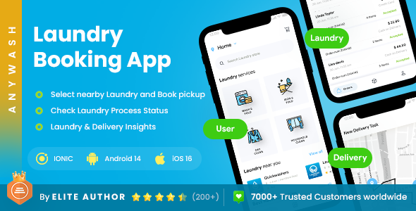 6 App Template| Multi Vendor Laundry Booking App| Laundry Delivery App| Anywash