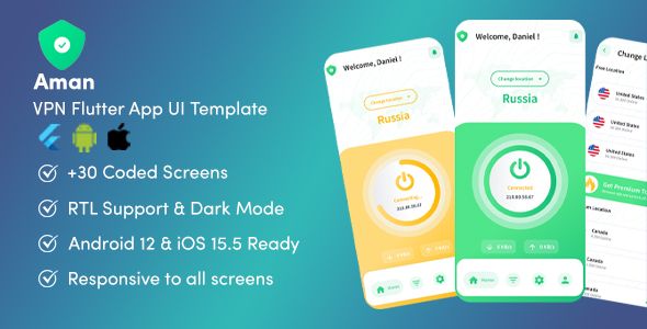 Aman - VPN Flutter App UI Template Flutter  Mobile 
