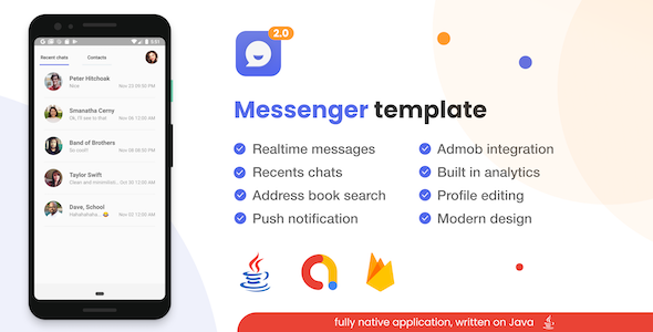 Android Messenger Template v2 + Firebase Firestore + AdMob Android  Mobile Full Applications