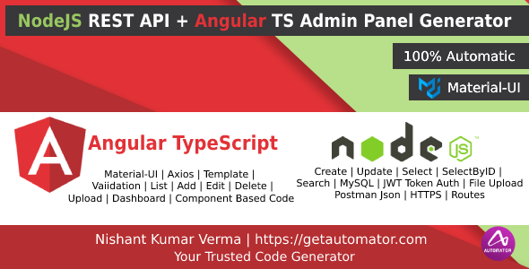 Angular App Generator with NodeJS REST API Generator from MySQL + JWT Auth + Postman + File Upload    